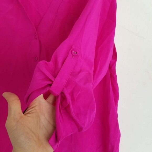 Mason V-Neck Silk Cuff Sleeves High Low Blouse Top - Picture 4 of 11